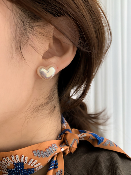 [무배][자석 귀찌][925실버침 귀걸이] 통통 오로라 하트 진주 귀걸이 4사이즈 heart aurora pearl earrings